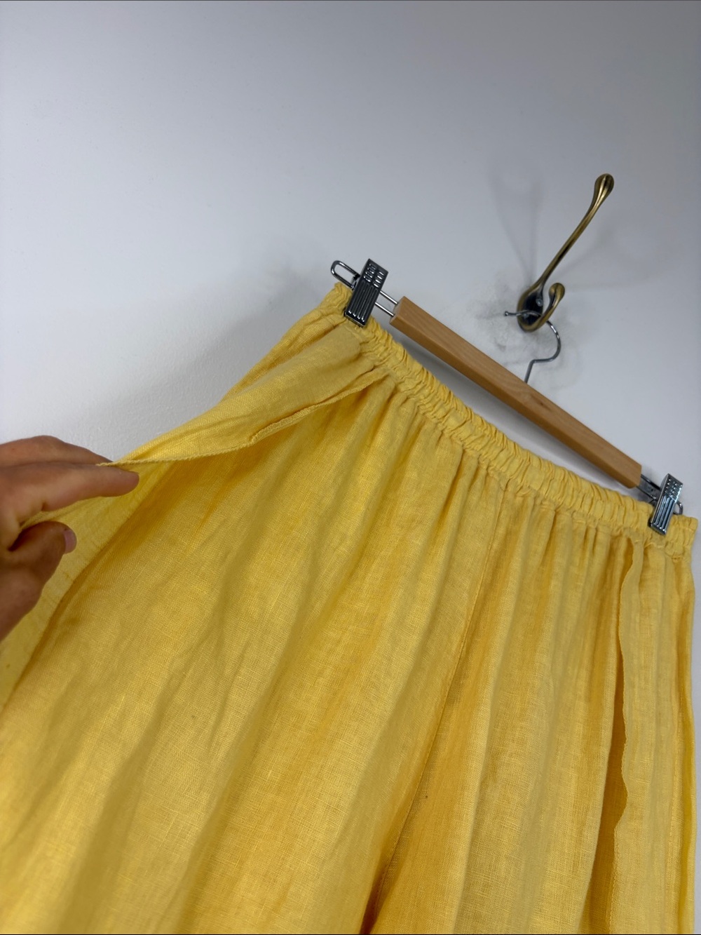 Linen Pants Womens One Size Medium Yellow Wide Leg Side Split Made in Italy - Picture 5 of 12